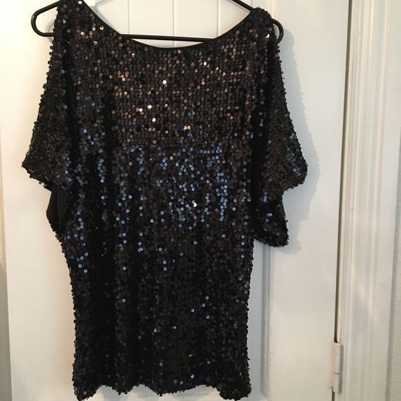 Adrianna Papell Blk Sequin Top - Picture 3 of 5